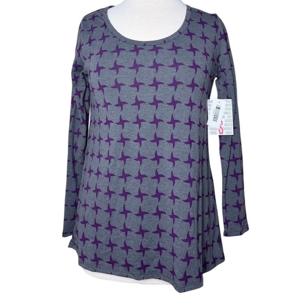 Lularoe Top Long Tee LS Tunic Lynnae - Size Small/6-8- NWT - Grey Purple
